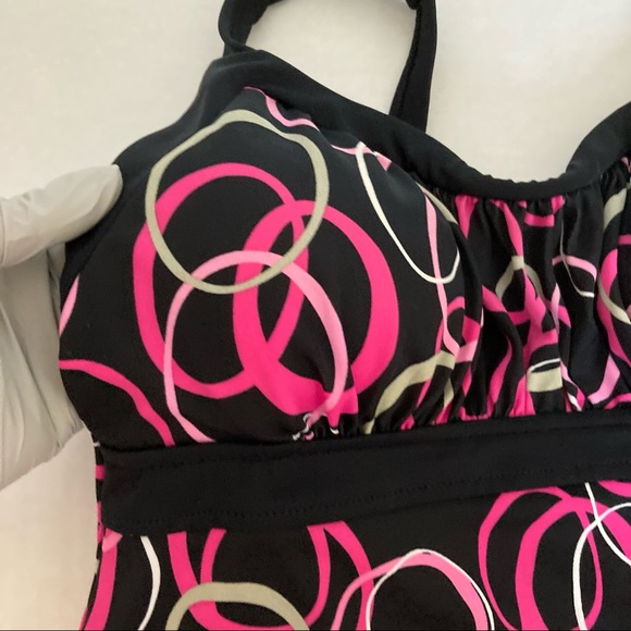 Jamaica Bay Black Pink circles Halter Tankini 12 - Picture 5 of 16